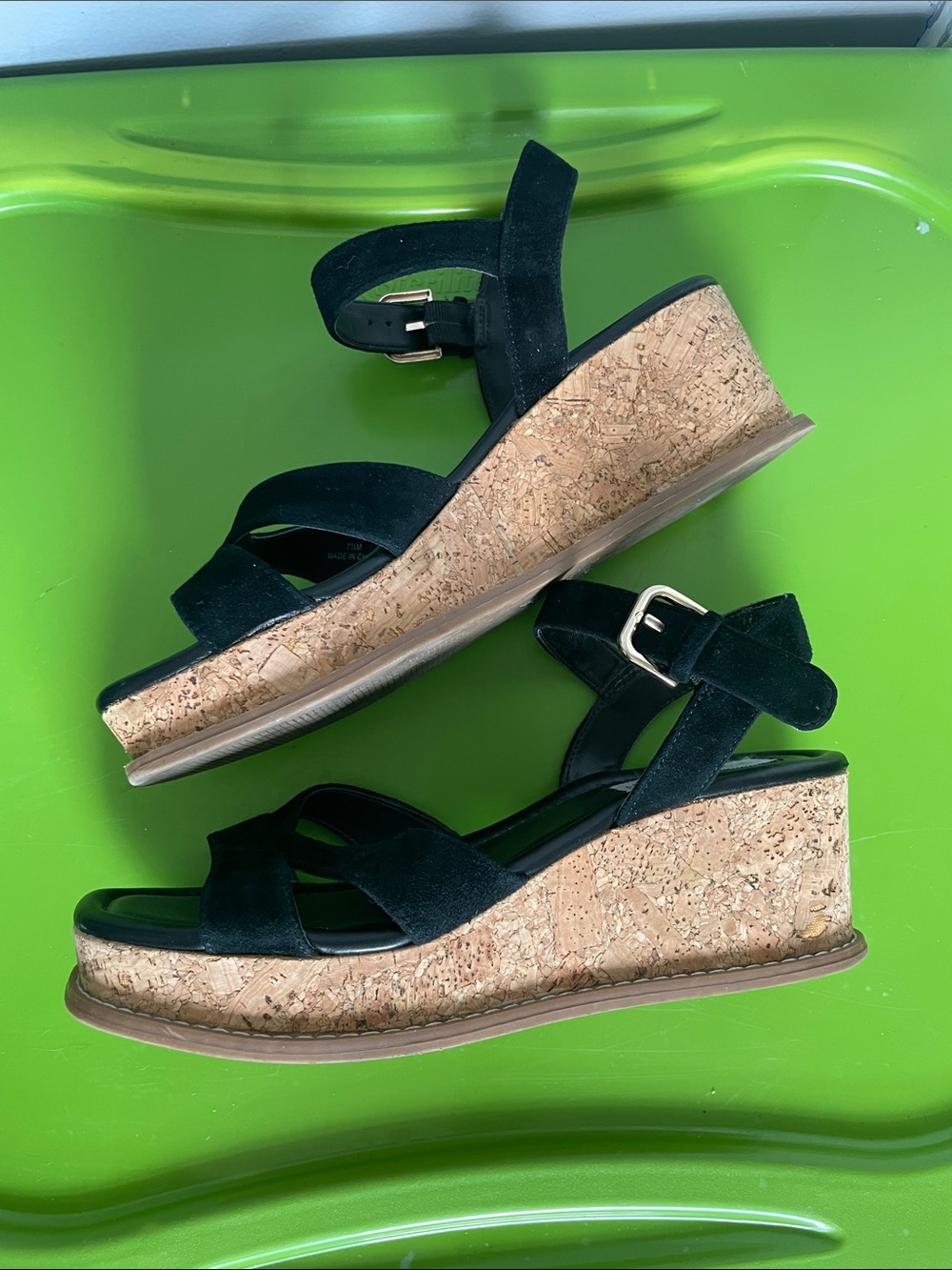 Steve Madden 7.5 Robbin Suede Straps Cork Wedge Open Toe Sandals Summer Resort - Picture 4 of 8